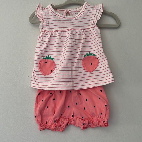 Carter's Other - Carters 2 piece set size 3 months white and pink stripe strawberry top shorts